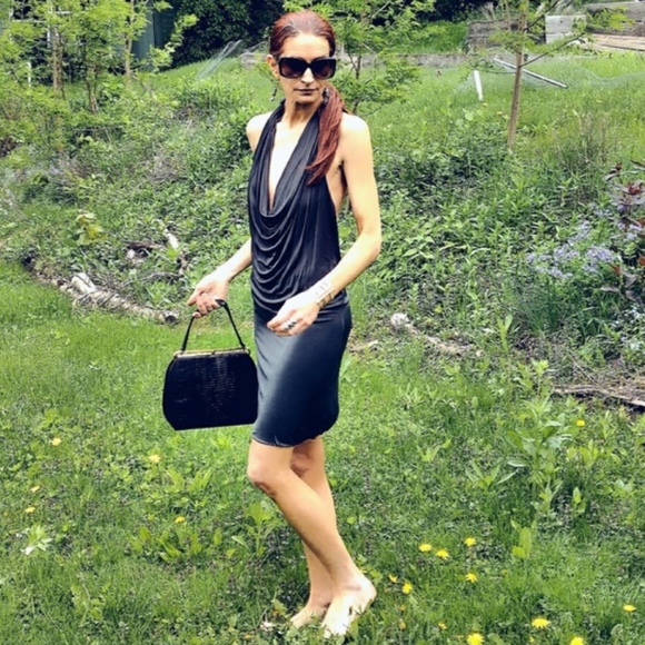 Moda International Low Cut Grey Rayon Halter Dress - Picture 3 of 7